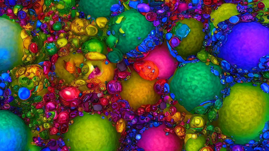 Image similar to a close up of a bunch of different objects, a raytraced colorful image by benoit b. mandelbrot, behance, generative art, fractalism, biomorphic, greeble, rtx, vray, octane render, volumetric lighting, depth of field, 3 d