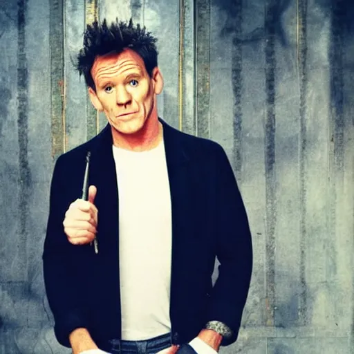 Image similar to gordan ramsay as the lead singer in the smiths