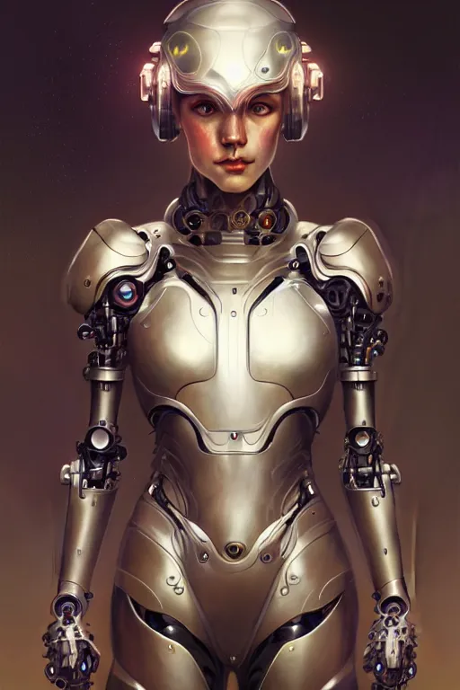 Image similar to organic cyborg female in helmet diffuse lighting, fantasy, intricate, elegant, highly detailed, lifelike, photorealistic, digital painting, artstation, illustration, concept art, smooth, sharp focus, art by john collier and albert aublet and krenz cushart and artem demura and alphonse mucha