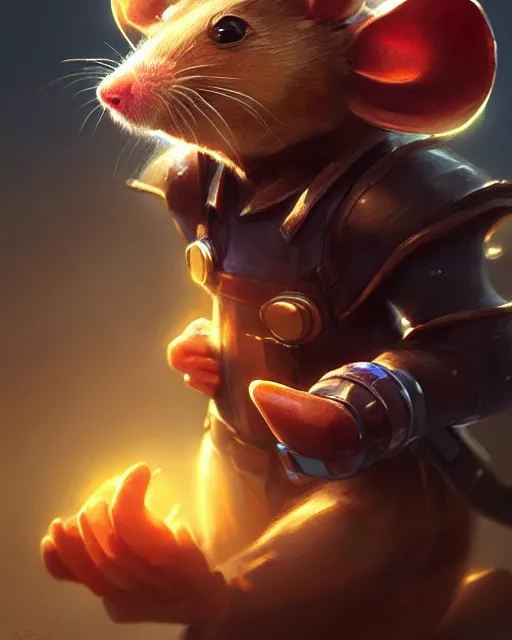 Prompt: a tiny mouse with a huge power glove, bust shot, smooth, intricate, elegant, power aura, digital painting, artstation, concept art, sharp focus, illustration, art by justin gerard, high contrast