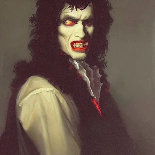 Image similar to oil painting portrait of (vampire) by hyacinthe rigaud, (Greg rutkowski) highly detailed