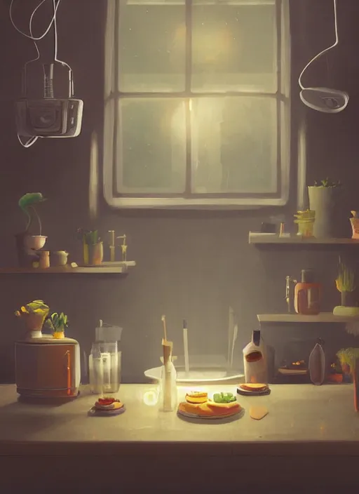 Image similar to high depth, collective civilization kitchen, calm, healing, resting, life, hybrids, scifi, soft white glowing lights, published concept art, art in the style of all and none and everything and infinity, clowdy day