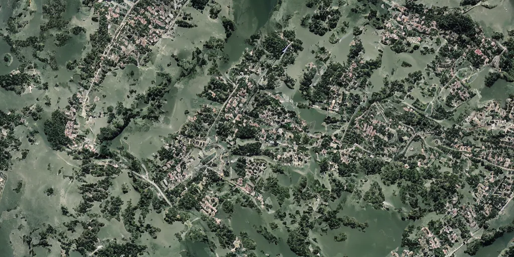 Image similar to satellite view of a town shaped like an alligator