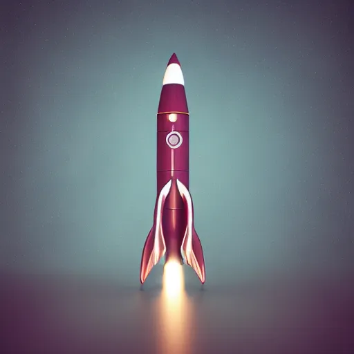 Prompt: octane 3 d render of a cute space rocket made of shiny plastic and aluminium - dvintage design of the rocket - professional photo studio - dark bleu background - vignette