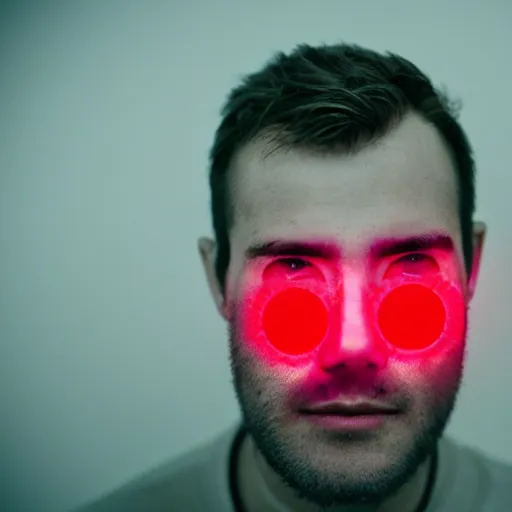 Image similar to a man with red glowing eyes