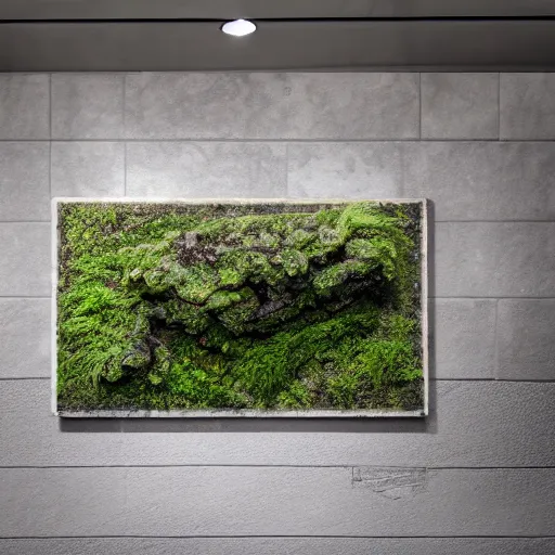 Prompt: an endless liminal space with lichen and moss on the walls, moody, gloomy, white subway tile, ultrarealistic, 4k