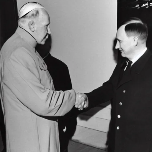 Image similar to Adolph Hitler meeting John Paul II, cyberpunk style