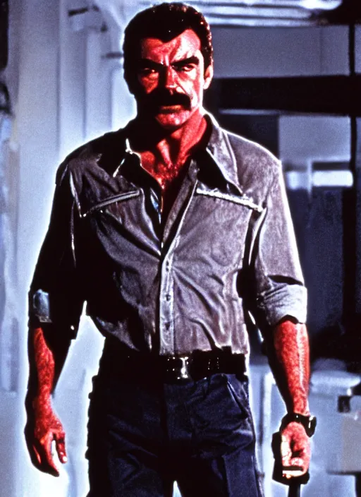 Image similar to film still of tom selleck as the terminator in the terminator, 4 k