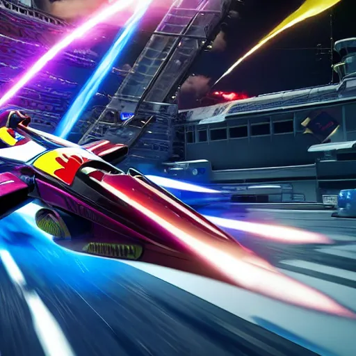 Prompt: new f - zero game 2 0 2 5, ps 5, rtx graphics, ultra reflections, unreal engine 5, f - zero rtx remaster, high - speed, blue tint, sci - fi flying racecars