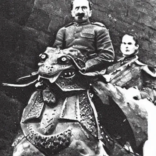 Image similar to Photo of Stalin riding a Dragon from game of Thrones,