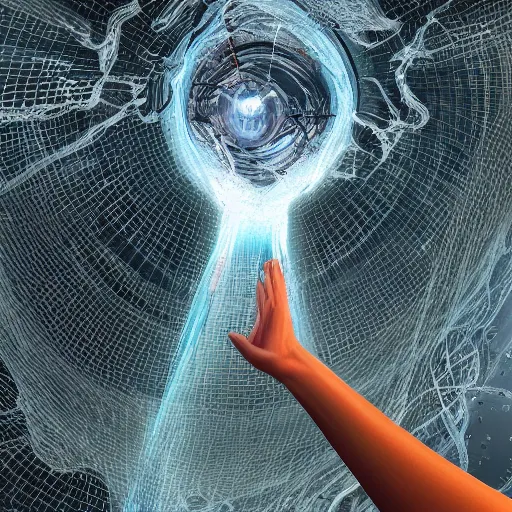 Prompt: hyperrealistic mixed media high resolution image of complex potential flow around a proportionally sized hand reaching up and outward from the flow toward the unknown, particle teleportation, stunning 3d render inspired art by unreal engine and Greg Rutkowski, perfect symmetry, dim volumetric lighting, 8k octane beautifully detailed render, post-processing, extremely hyper-detailed, intricate, epic composition, highly detailed attributes, highly detailed atmosphere, cinematic lighting, masterpiece, trending on artstation, very very detailed, masterpiece, stunning, flawless epidermis,