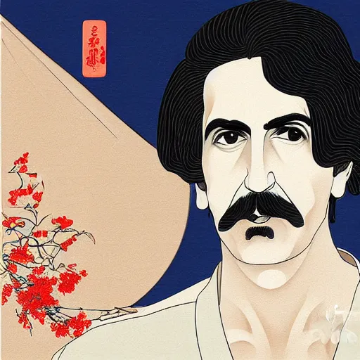 Image similar to frank zappa, digital art, utamaro kitagawa style