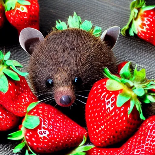 Prompt: photo of a blind ZOMBIE marsupial mole eating strawberries-W 1024