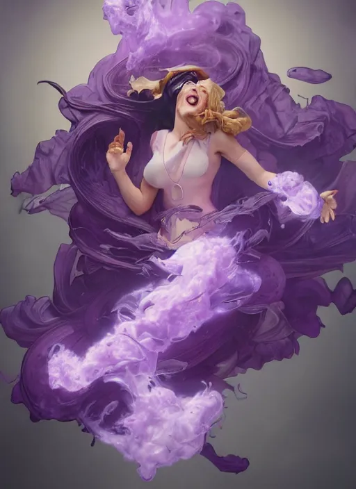 Prompt: madam mim, ugly! purple smoke aura in motion, floating pieces, painted art by tsuyoshi nagano, greg rutkowski, artgerm, alphonse mucha, spike painting