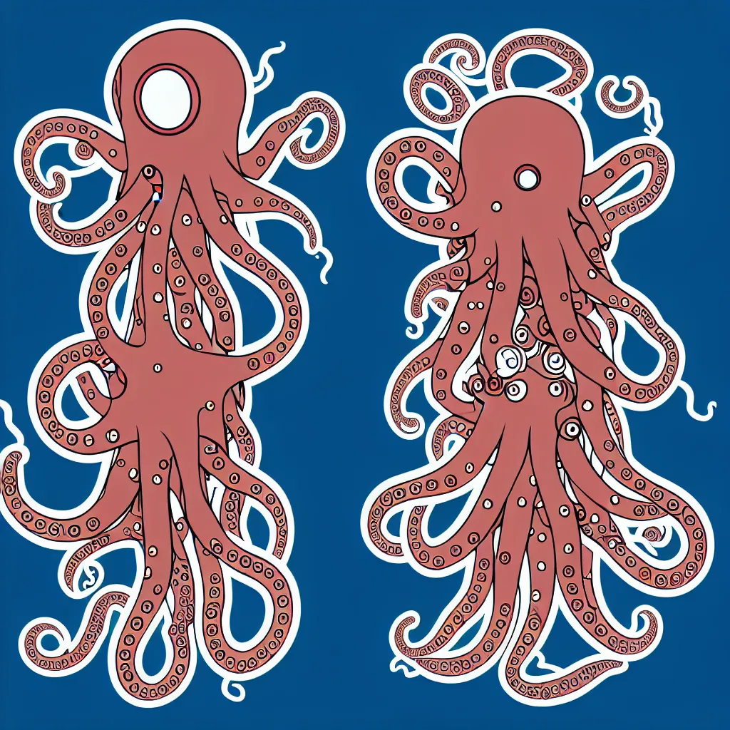 Image similar to damaged cyborg robotic octopus, symmetrical sticker design, vector art, 8k, trending on artstation