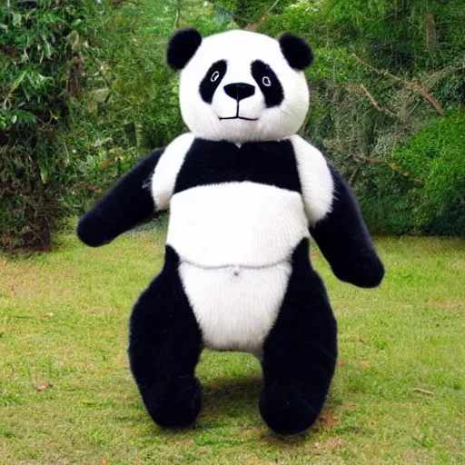 Image similar to Stuffed panda kicking a tall fit French man