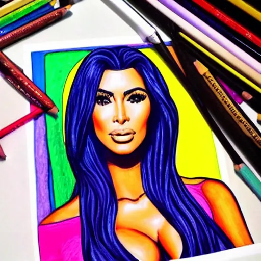 Image similar to Kim Kardashian coloring book picture in wax crayon