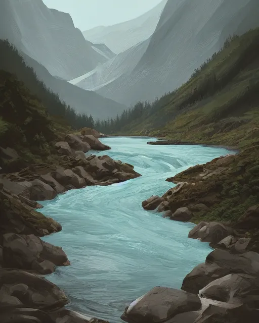 Prompt: mountaintop river flat illustration by wlop trending on artstation