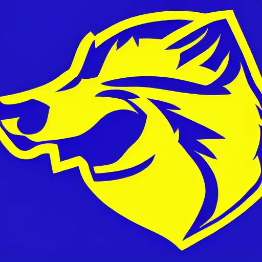 Image similar to a yellow wolf logo, only head, white background, sports logo, high school mascot, simplistic,