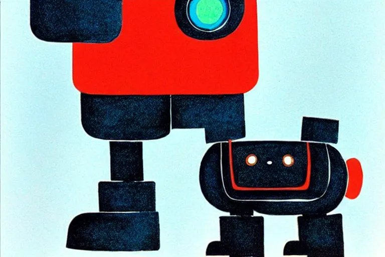 Image similar to a ( ( ( ( ( ( ( cute robot puppy cyborg ) ) ) ) ) ) ) illustration by eric carle!!!!!!!!!!!!!!!