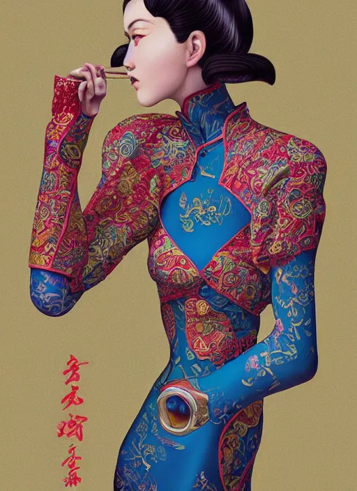 Image similar to cheongsam : : by martine johanna and simon stalenhag and chie yoshii and casey weldon and wlop : : ornate, dynamic, particulate, rich colors, intricate, elegant, highly detailed, centered, artstation, smooth, sharp focus, octane render, 3 d