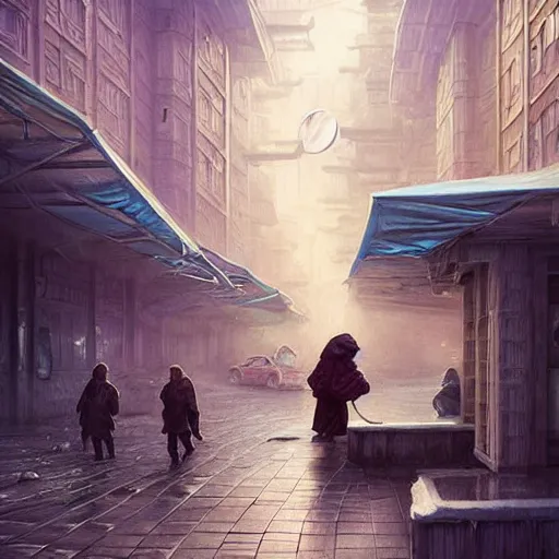 Prompt: People on the streets on the Moon city Noviy Norilsk, Russian panel houses sleeping quarters, sci-fi, fantasy, intricate, very very beautiful, elegant, digital painting, trending on Behance, concept art, smooth, sharp focus, illustration, art by artgerm and greg rutkowski and Evgeny Zubkov and alphonse mucha