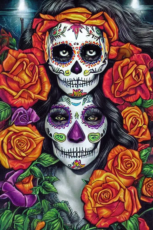 Image similar to Illustration of a sugar skull day of the dead girl, art by Jeff Easley