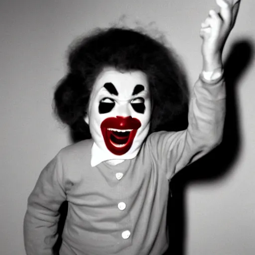 Image similar to creppy 2 0 0 1 photo of ronald mcdonald screaming in a dark room