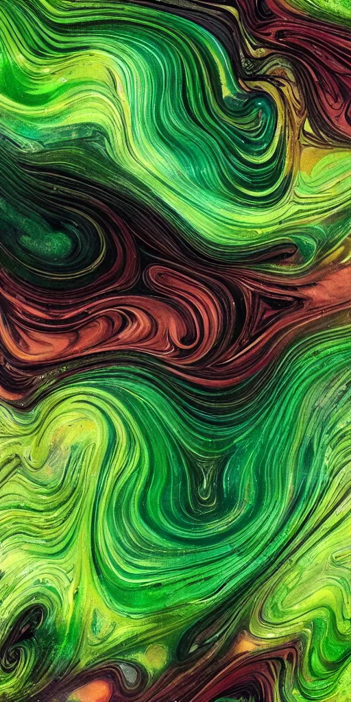 Image similar to beautiful liquid marble texture with big oil bubbles and twirls. harmonic black and green tones coloured abstraction. ultradetailed realistic art