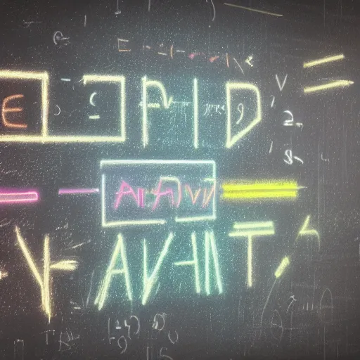 Image similar to partial differential equations, chalkboard, vaporwave, synthwave, neon, vector graphics, cinematic, volumetric lighting, f 8 aperture, cinematic eastman 5 3 8 4 film, photorealistic