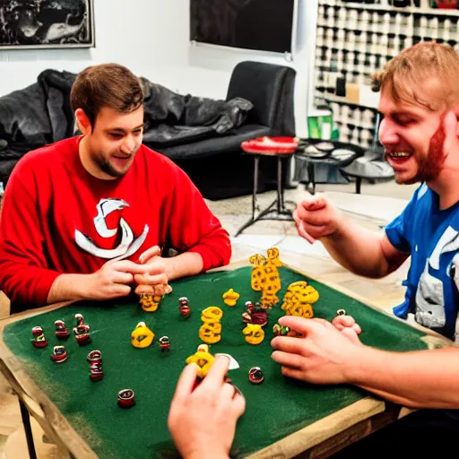 Prompt: two guys playing blood bowl