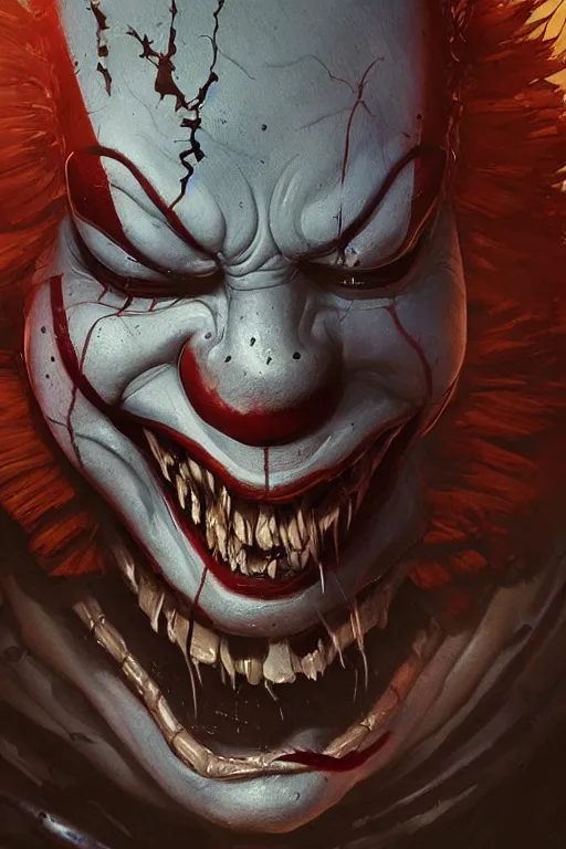 Prompt: a realistic painting of a terrifying+pennywise venom concept art by greg rutkowski, Craig Mullins, Todd McFarlane