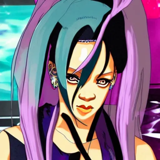 Image similar to rihanna as an anime villain