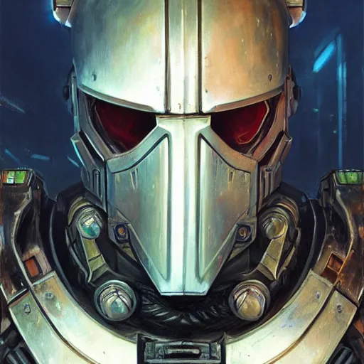 Prompt: the doomslayer as a realistic scifi cyberpunk knight, closeup portrait art by donato giancola and greg rutkowski, vintage retro scifi, realistic face, digital art, trending on artstation, symmetry!!!