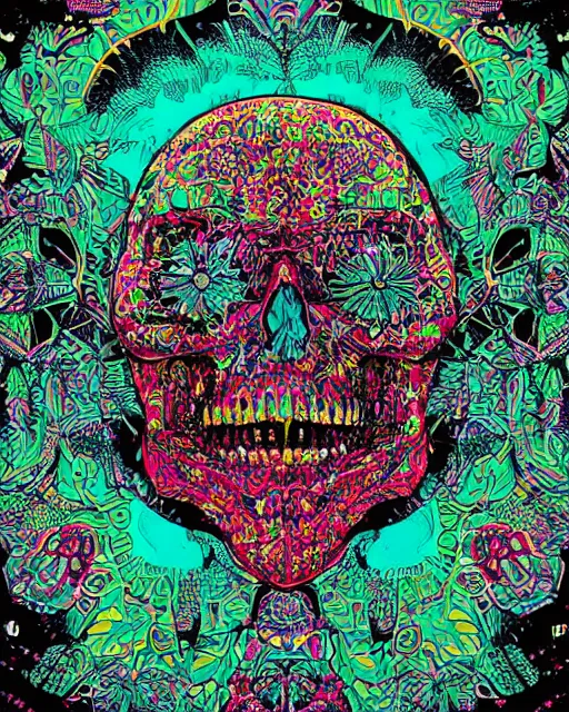 Image similar to an intricate exploding skull, screen print, colour explosion, voronoi, art by Gustavo Bernal, Garavato