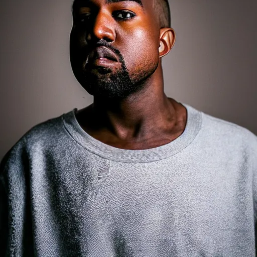 Image similar to the face of young kanye west wearing yeezy clothing at 3 5 years old, portrait by julia cameron, chiaroscuro lighting, shallow depth of field, 8 0 mm, f 1. 8