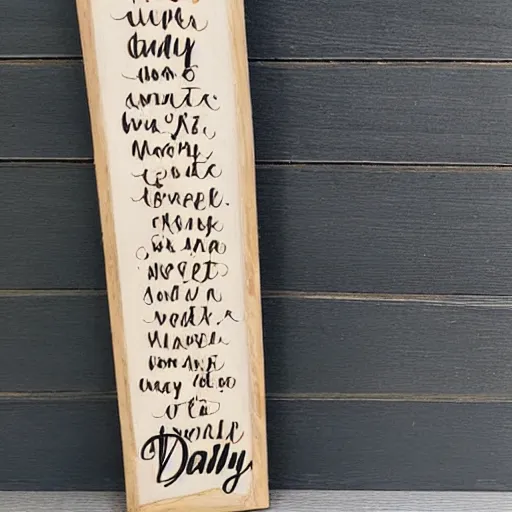 Image similar to a wooden sign that says daily!!!!!!!!!!!, marker, handwritten