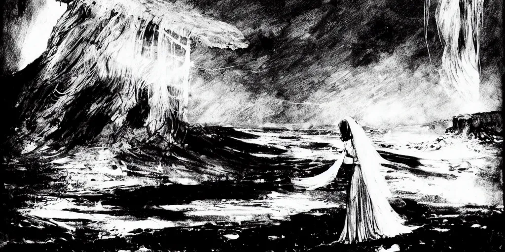 Image similar to the corpse of a norwegian bride. radiant light, detailed and intricate environment, digital art, trending on art station kvlt by peder balke by peder balke by guido crepax by norman bluhm mystic high contrast monochromatic noir