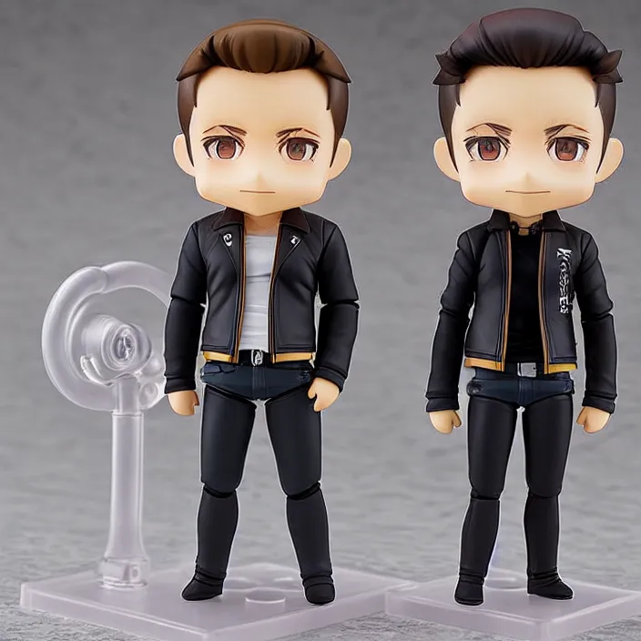 Image similar to Anime Nendoroid figurine of ELON MUSK Wearing Leather Jacket, fantasy, figurine , product photo