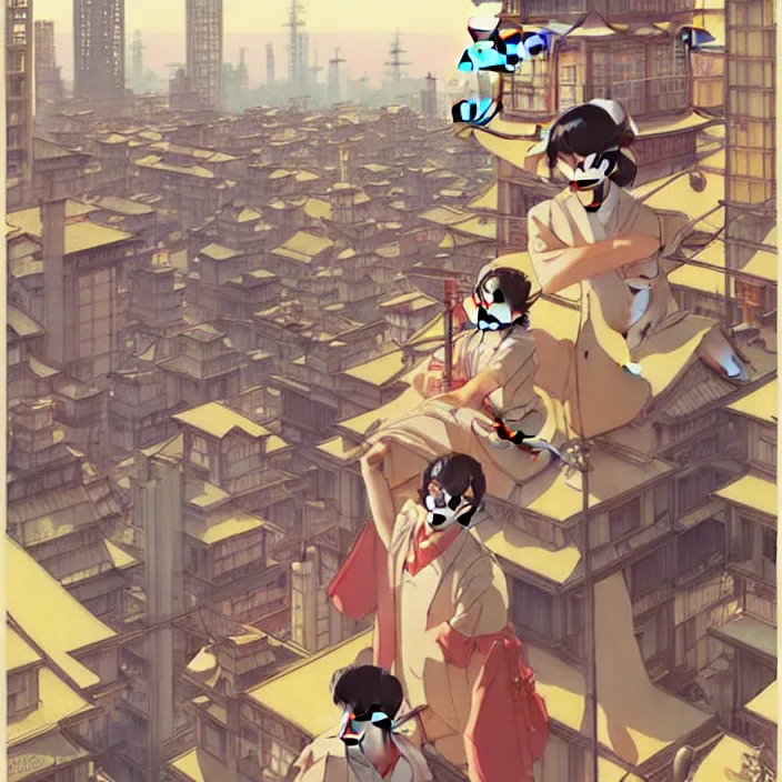 Image similar to japanese big city, summer, in the style of studio ghibli, j. c. leyendecker, greg rutkowski, artem