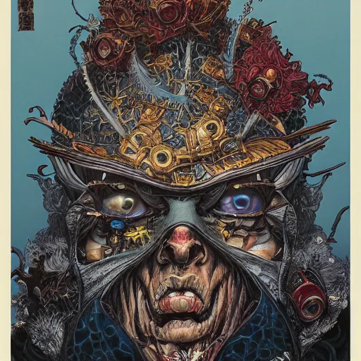 Prompt: portrait of crazy card king, symmetrical, by yoichi hatakenaka, masamune shirow, josan gonzales and dan mumford, ayami kojima, takato yamamoto, barclay shaw, karol bak, yukito kishiro