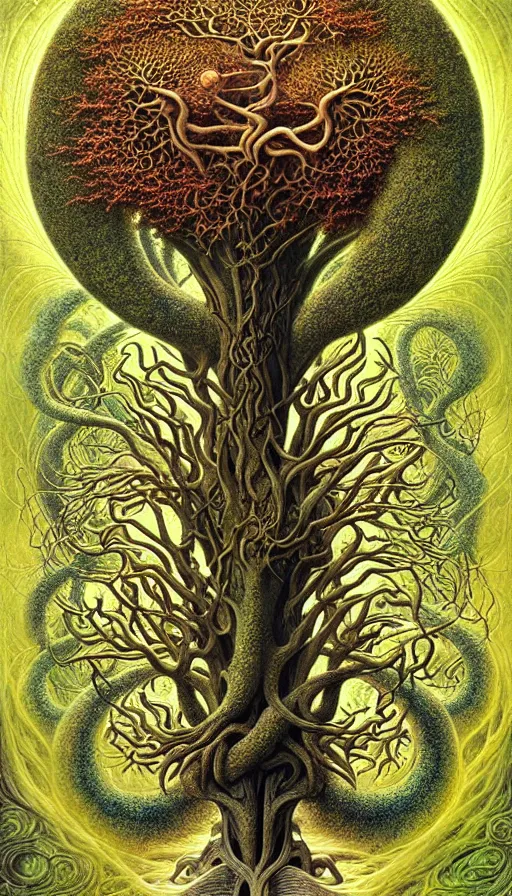 Image similar to tree of life by roger dean and andrew ferez, art forms of nature by ernst haeckel, divine chaos engine, symbolist, visionary, art nouveau, botanical fractal structures, organic, detailed, realistic, surreality