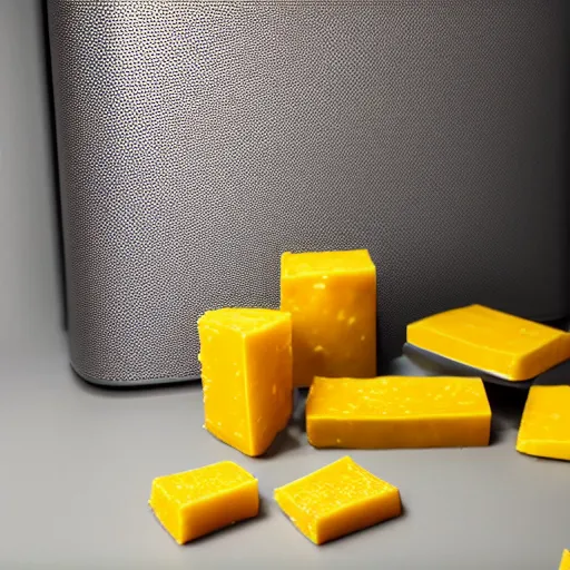 Prompt: a set of sonos speakers made of yellow cheese