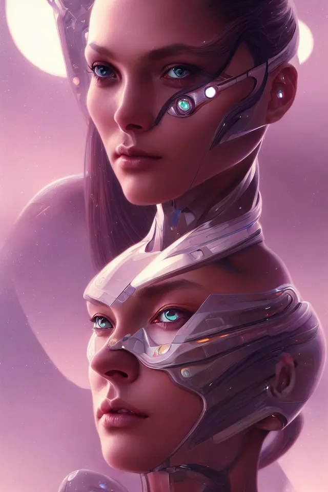 Prompt: futuristic close-up woman portrait, sci-fi, amber eyes, face, long hair, fantasy, intricate, elegant, highly detailed, digital painting, artstation, concept art, smooth, sharp focus, illustration, art by artgerm and greg rutkowski and alphonse mucha