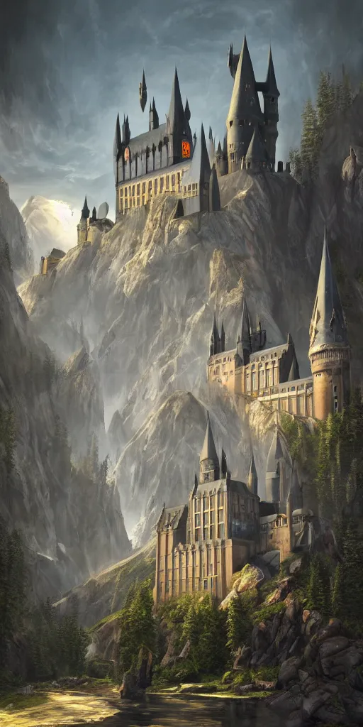 Image similar to mysterious painting of Hogwarts, immaculate scale, hyper-realistic, Unreal Engine, Octane Render, digital art, trending on Artstation, 16k, detailed, atmospheric, immaculate