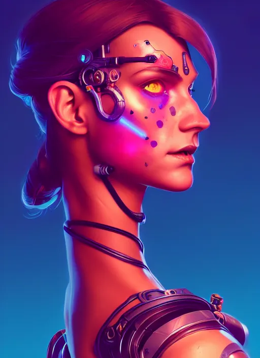 Prompt: front profile centered painted portrait, cyborg girl, d & d, gloomhaven, matte painting concept art, art nouveau, beautifully backlit, swirly vibrant color lines, fantastically gaudy, aesthetic octane render, 8 k hd resolution, by ilya kuvshinov and cushart krentz and gilleard james