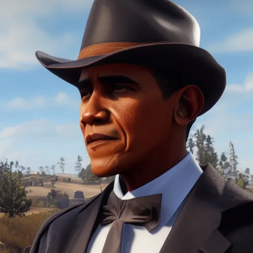 Image similar to Film still of Barack Obama, from Red Dead Redemption 2 (2018 video game)