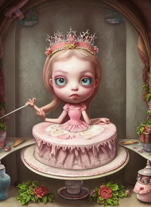 Image similar to highly detailed closeup portrait of a fairytale princess's cake kitchen, unreal engine, nicoletta ceccoli, mark ryden, earl norem, lostfish, global illumination, detailed and intricate environment