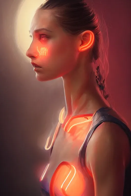 Image similar to portrait of a girl with a scaly skin and biotechnical parts and neon light by Artgerm and Greg Rutkowski , digital painting, highly detailed, trending on artstation