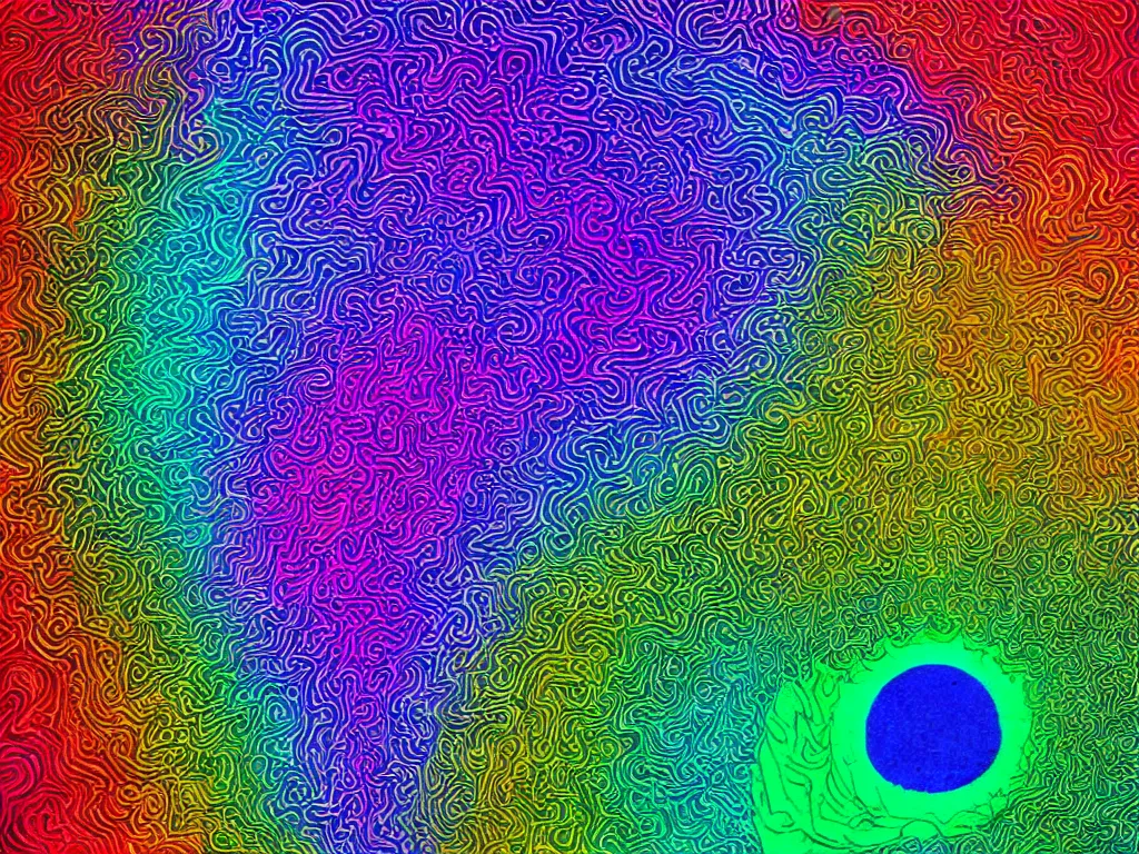 Image similar to rainbow volancano psychedelic art